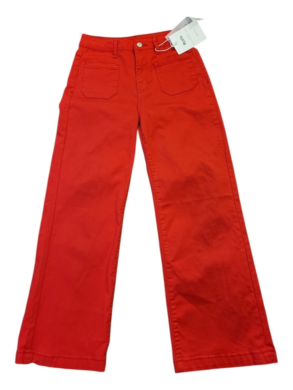 NWT Myzellia Women's High-Rise Pocket-Front Wide Leg Jeans in Bright Red - Sz S